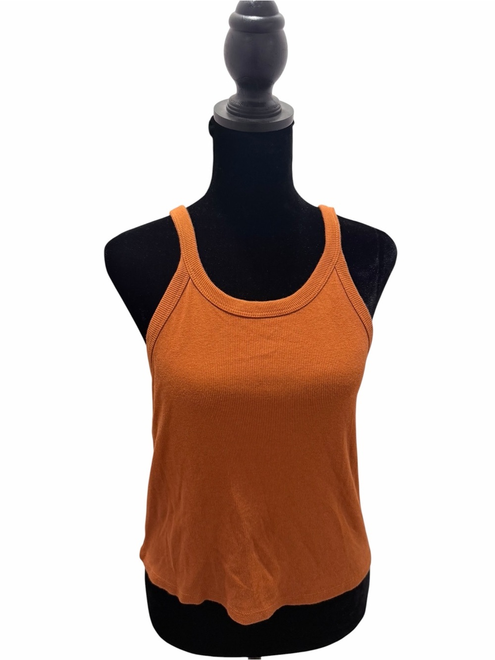 Open Edit Rust Orange Ribbed Tank Top